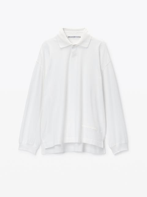 Alexander Wang Men's Long-Sleeve Polo Tee in Cotton Jersey