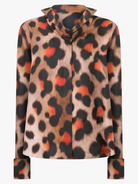 Givenchy DECONSTRUCTED COLLAR LEOPARD PRINT SHIRT | DEEP BROWN