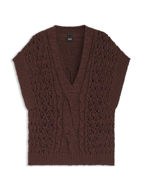BOSS COTTON-BLEND KNIT TOP WITH CABLE DETAILING