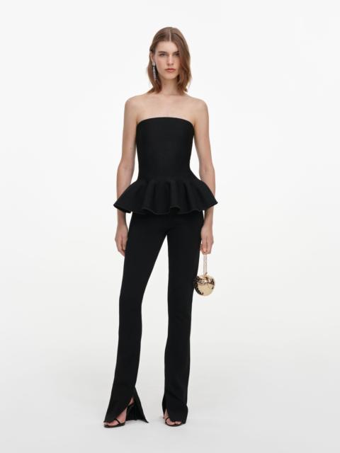 self-portrait Black Metallic Frill Peplum Knit Top