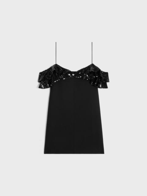 embroidered mini dress with ruffles in wool sablé