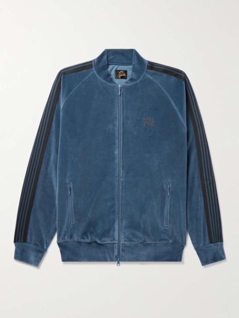 NEEDLES Webbing-Trimmed Logo-Embroidered Cotton-Blend Velvet Track Jacket