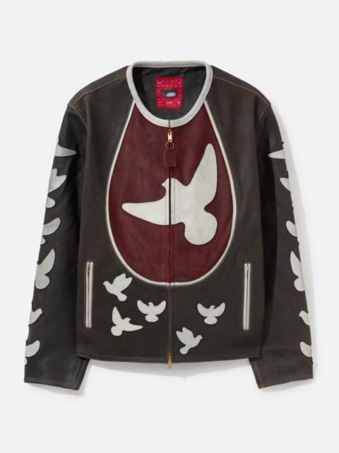 KidSuper DOVES DISTRESSED LEATHER MOTO JACKET