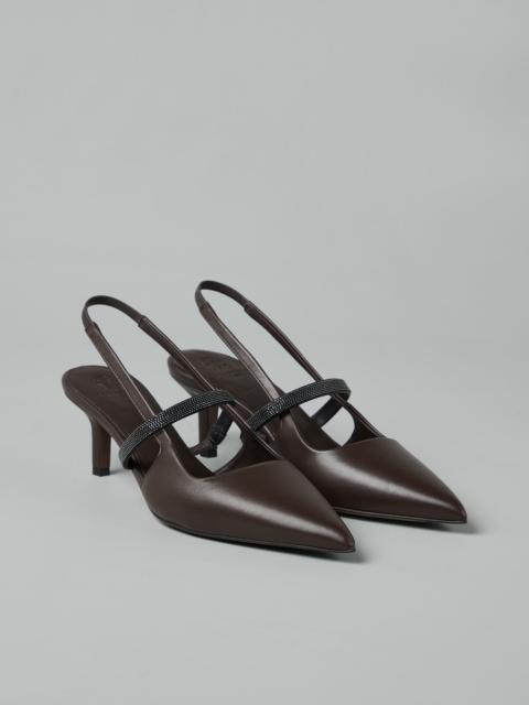 Brunello Cucinelli Nappa leather city heels with shiny strap