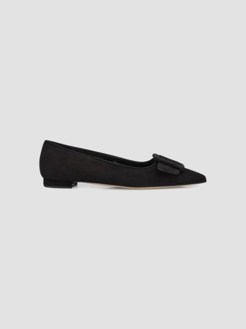 Manolo Blahnik Women's Maysale Buckle-Detail Suede Ballet Flats - Black