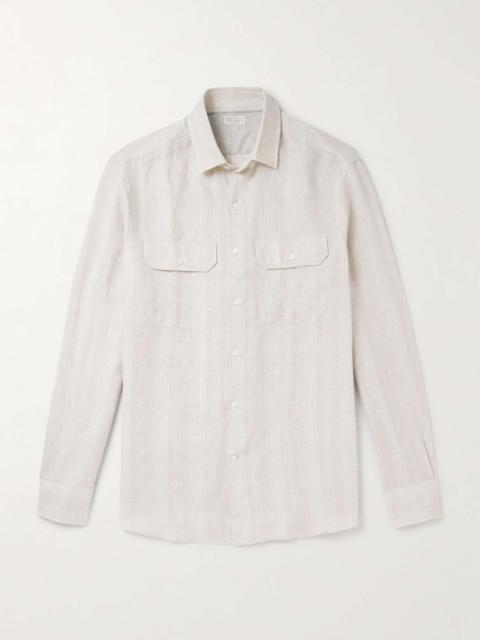 Brunello Cucinelli Embroidered Striped Linen Shirt