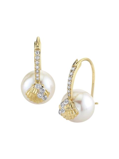 SYDNEY EVAN Women's Under The Sea 14K Yellow Gold, Freshwater Pearl & 0.15 TCW Diamond Earrings - Fresh Water Pe