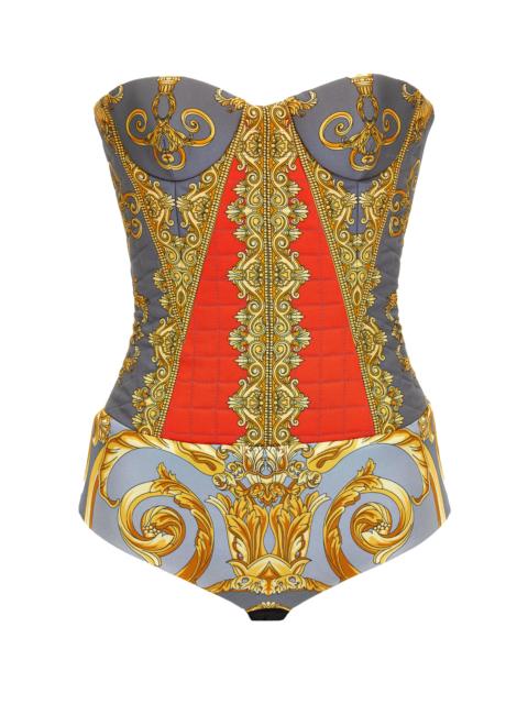 VERSACE Printed Satin-Cotton Bustier Top print