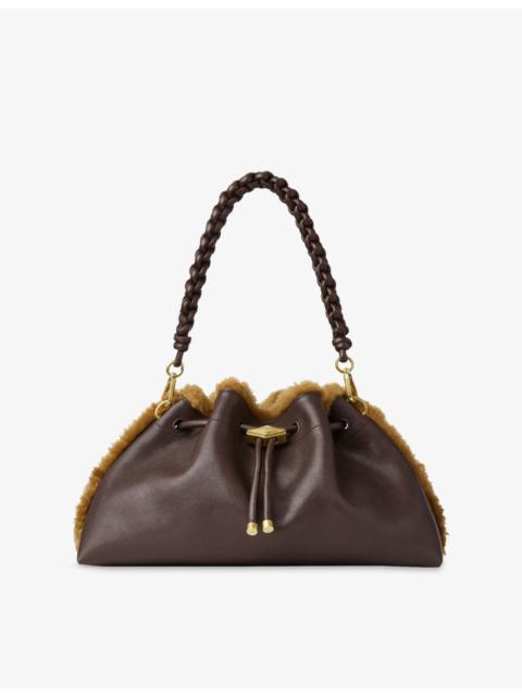 JIMMY CHOO Cinch Medium Shearling-Trim Leather Shoulder Bag