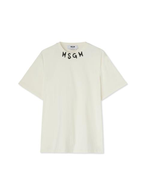 Cotton crewneck t-shirt wth  MSGM brushstroke logo positioned at the neck
