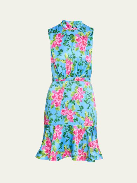 SALONI Fleur Tie-Back Short Silk Dress