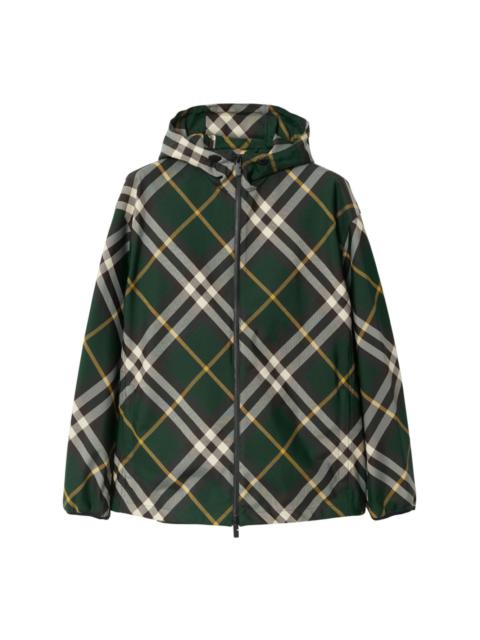 check-pattern zipped hooded jacket