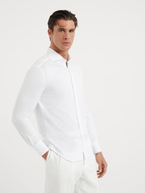 Brunello Cucinelli Cotton piqué basic fit shirt with spread collar