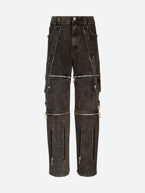 Dolce & Gabbana Light gray wash jeans with braces