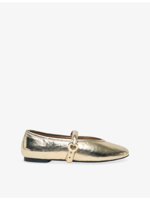 maje Metallic Leather Ballet Flats