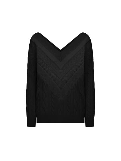 TOM FORD SCULPTURAL MERINO CABLE KNIT AND LACE CRICKET JUMPER