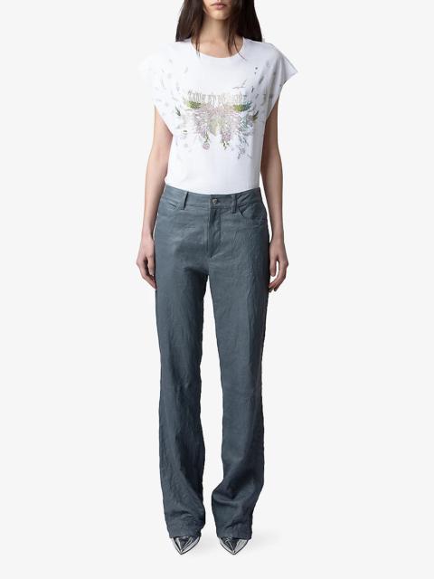 Cecilia diamanté-embellished drop-sleeve organic-cotton T-shirt