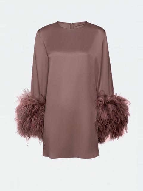 LAPOINTE Satin Shift Dress With Feathers