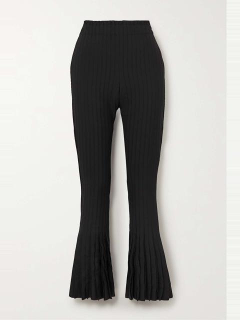 Ribbed pleated woven flared pants
