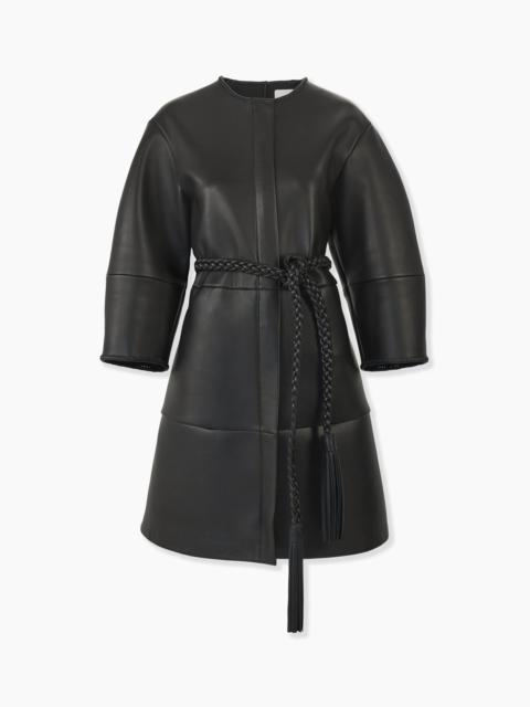 CAROLINA HERRERA Arc Sleeve Leather Coat with Braided Belt