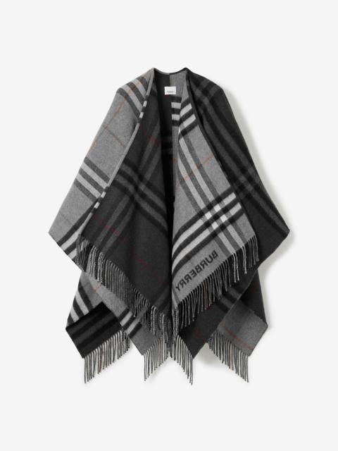 Contrast Check Wool Cashmere Jacquard Cape