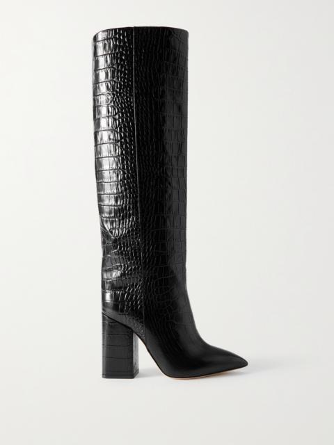 PARIS TEXAS Anja Croc-effect Leather Knee Boots