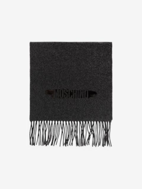 Moschino logo-print fringed scarf