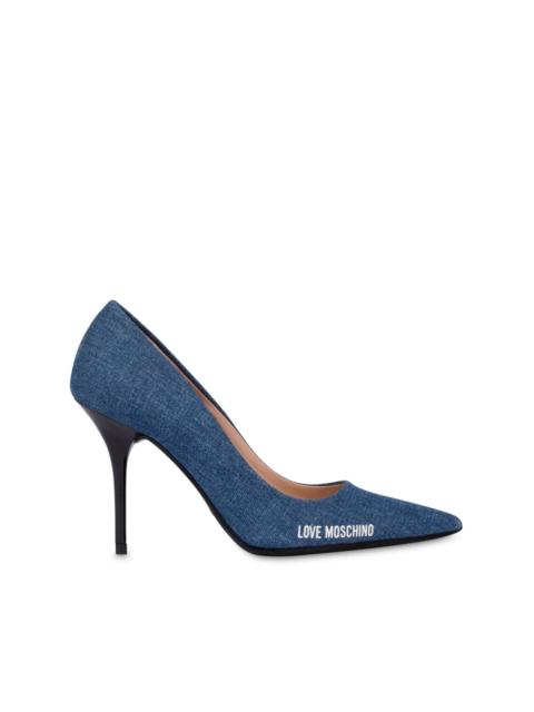 Moschino logo print denim pumps