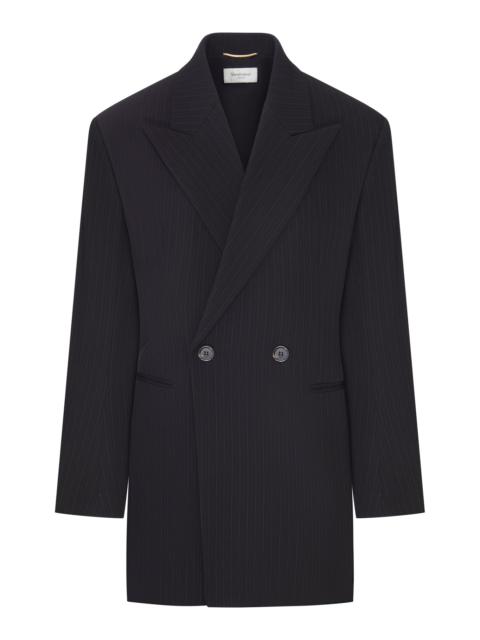 SAINT LAURENT DOUBLE-BREASTED PINSTRIPED MÉLANGE WOOL JACKET