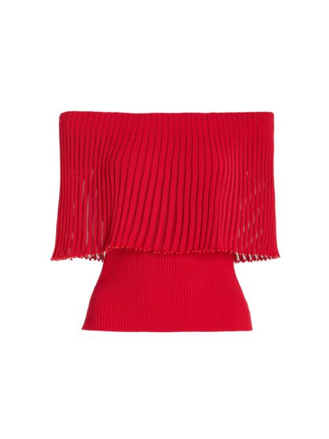 Pascale Bead-Trimmed Knit Off-The-Shoulder Top red