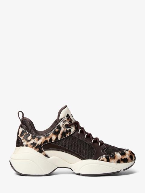MICHAEL KORS Bowie Leopard-Print Calf Hair and Mesh Trainer