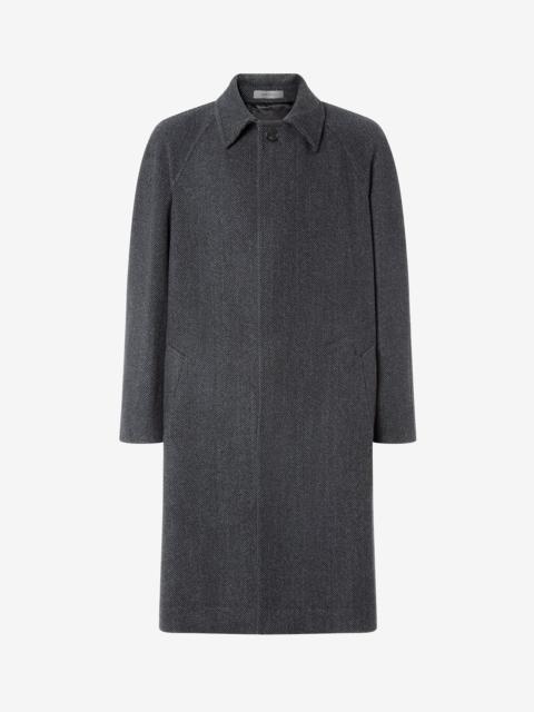 CORNELIANI Melange grey herringbone cashmere blend coat