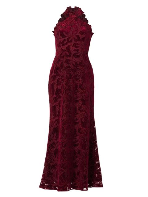 Shoshanna Women's Vera Velvet Lace Maxi Dress - Bordeaux