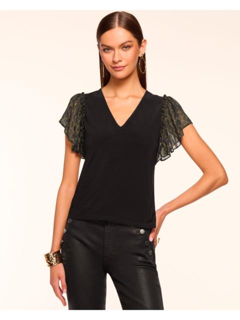 RAMY BROOK Lysette Jersey V-Neck Flutter Sleeve Top