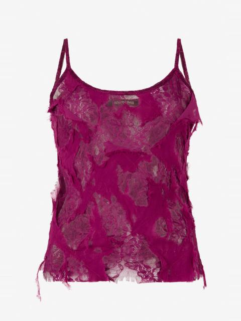 Roberto Cavalli Top with Destroyed-Effect Lace