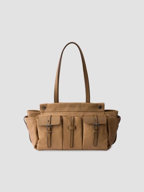 Prada Women's Route Large Leather Tote Bag - Beige Khaki