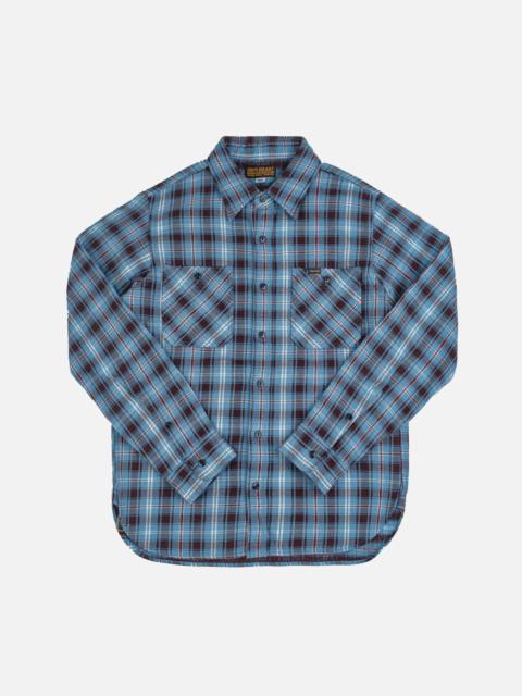 Iron Heart Ultra Heavy Flannel Blanket Check Work Shirt - Sax Blue