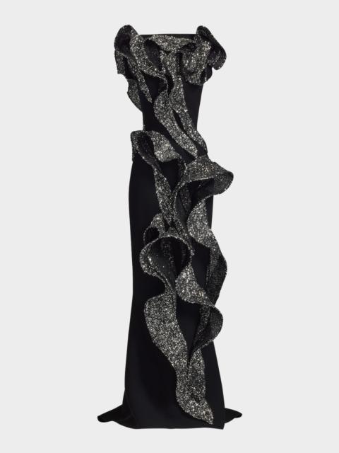 MATICEVSKI Tantalise Wave Sequined-Ruffle Mermaid Gown