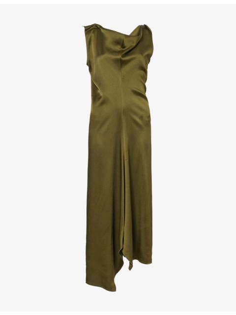 Victoria Beckham Tailored Draped Crepe-Back Satin Midi Dress