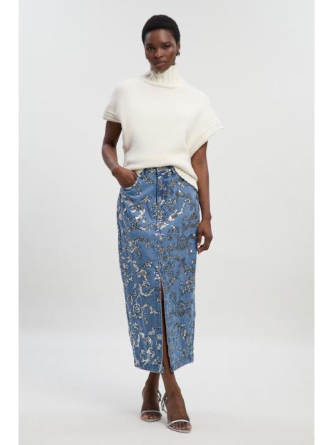 KAREN MILLEN Sequin Denim Pencil Skirt