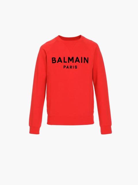 Balmain Red cotton sweatshirt with black velvet Balmain logo
