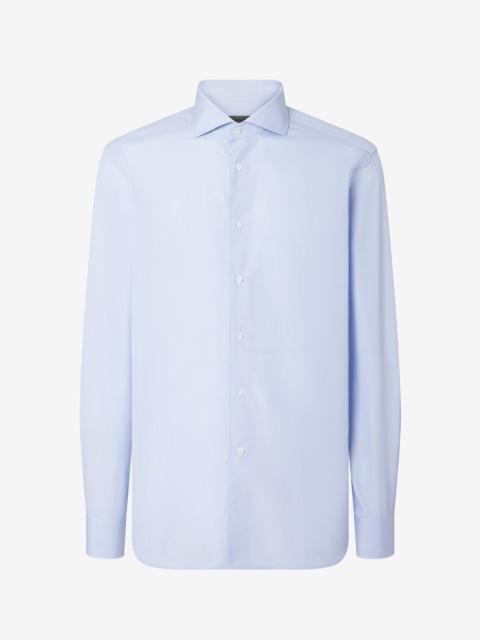 CORNELIANI Cotton poplin shirt with white and light Blue micro stripes