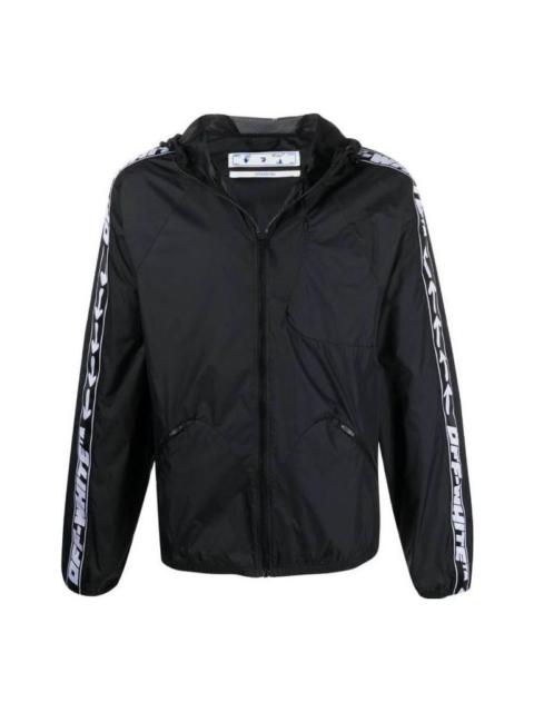 Off-White Men's Off-White SS22 Splicing Retro Sports Logo Jacquard Zipper Hooded Jacket Black OMVL014C99FAB001