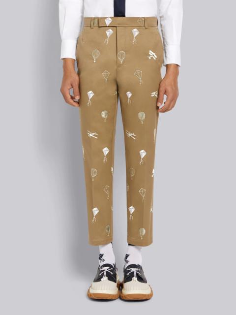 Thom Browne Camel Cotton Twill Half Drop Half Drop Satin Sky Icon Embroidery Unconstructed Chino Trouser