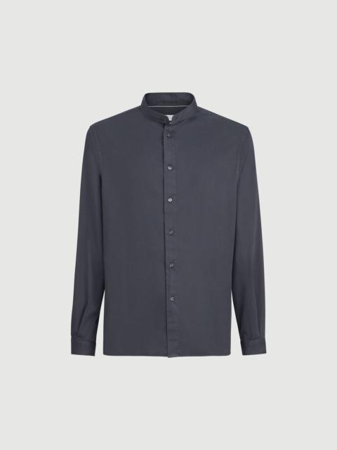 Brunello Cucinelli Garment-dyed easy fit shirt in cotton twill with Mandarin collar