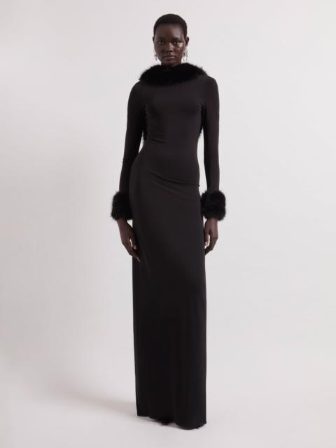 NINA RICCI Black Faux Fur Open Back Dress