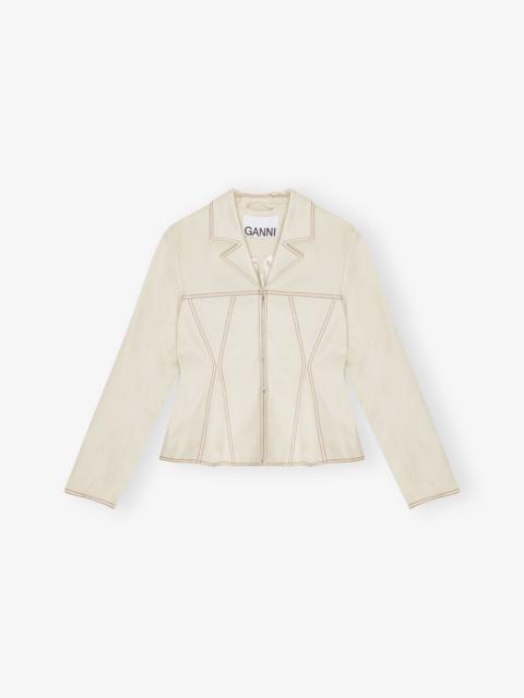 GANNI WHITE CANVAS FITTED BLAZER