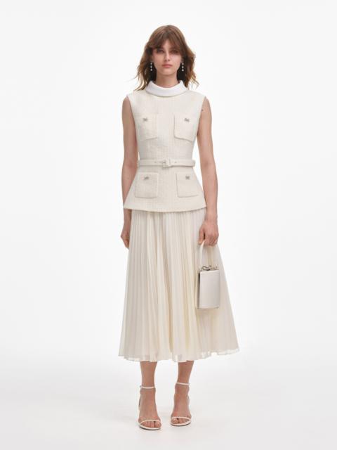 Cream Boucle Sleeveless Midi Dress