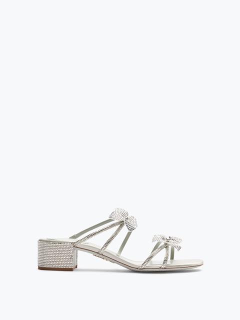 RENE CAOVILLA Floriane Silver Slider Sandal With Flowers 40
