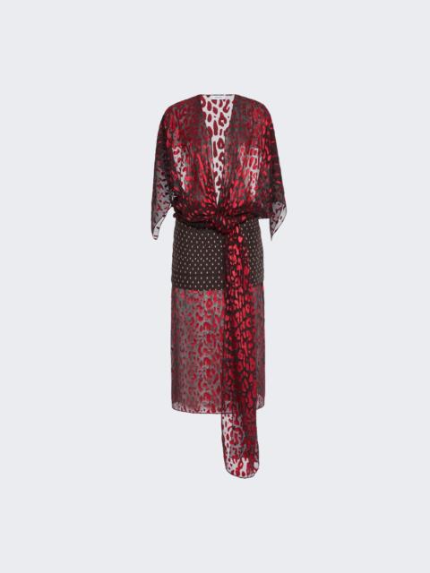 FERRAGAMO Midi Devoré Leopard Dress Red
